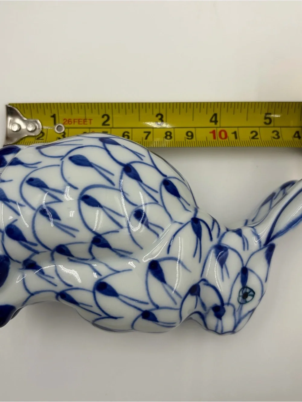 Andrea by Sadek Vintage Blue and White Fishnet Porcelain Bunny Rabbit Figurine